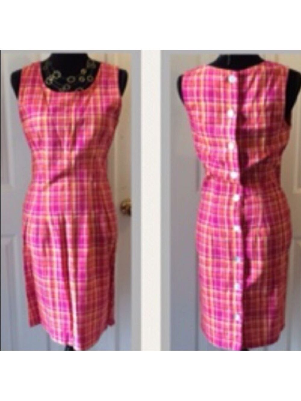 Vintage Pink Plaid Sheath Sleeveless Dress